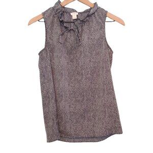 J. Crew Factory Gray Herringbone Sleeveless Blouse Ruffle Neck Size 0